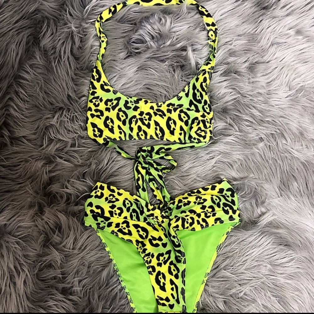 Neon Green Leopard Print Two Piece (XS)